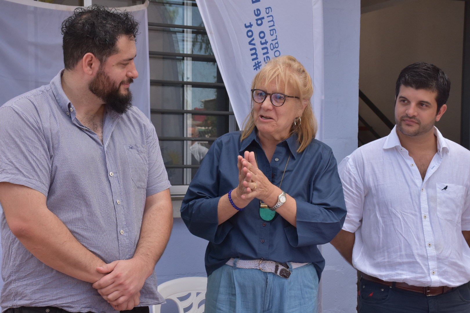 Director de Vivienda y Convivencia Ciudadana de la Intendencia de Canelones, Rodrigo Amengual, Sub Coordinadora MVOT Plan Mejoramiento de Barrio, Consuelo Pérez y Coordinador Álvaro Martínez