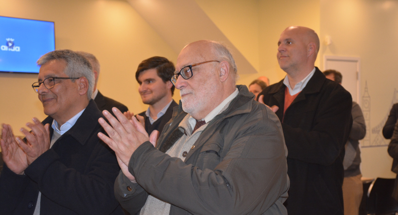 El Alcalde de Canelones, Darío Pimienta, el Presidente de la Junta Departamental de Canelones, Juan Ripoll, y el Secretario General de la Intendencia, Dr. Esc. Francusco Legnani, en la inauguración de la nueva sucursal de la ciudad de Canelones 