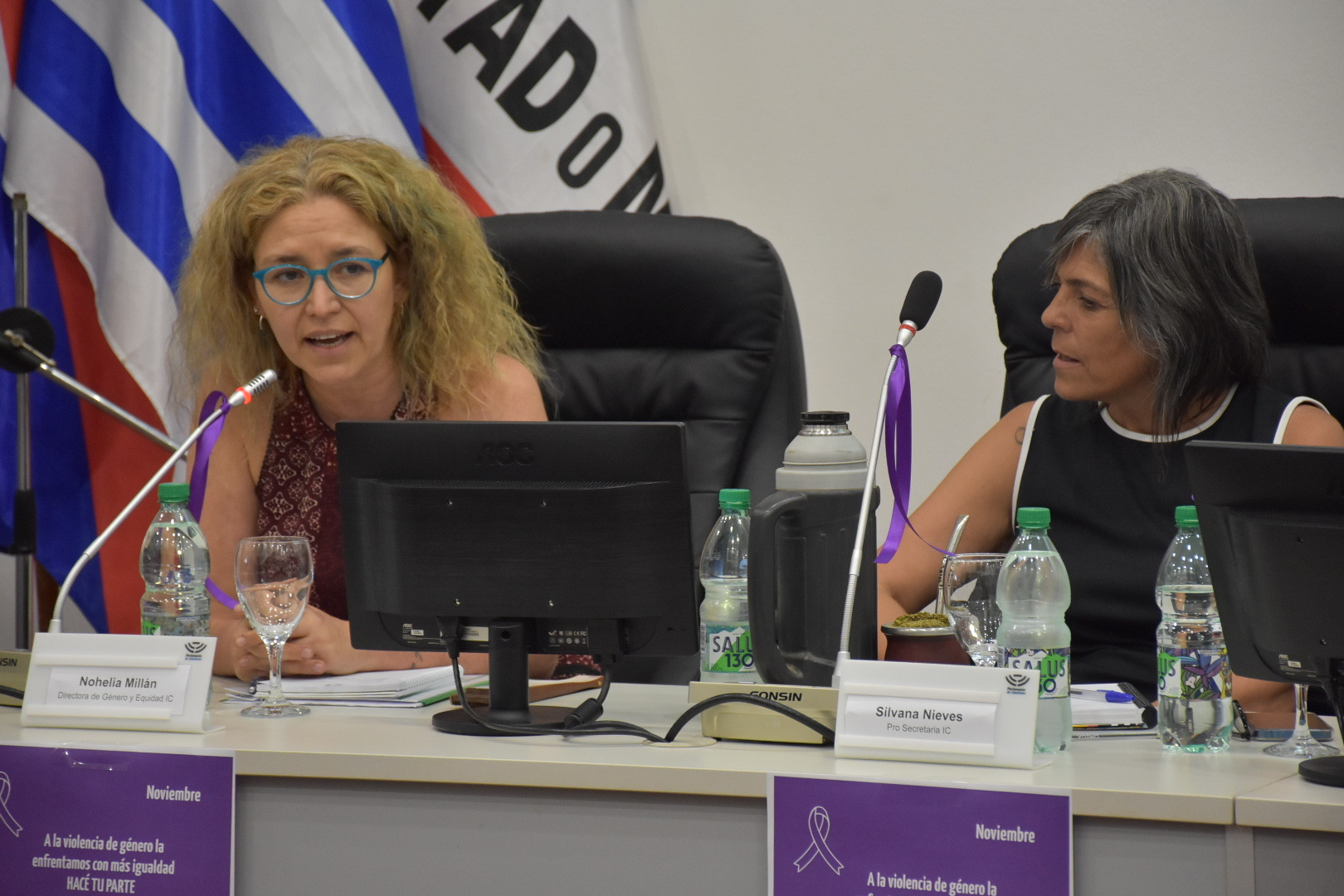 Pro Secretaria General de la Intendencia, As. Soc. Silvana Nieves, y la Directora de Género de la Intendencia de Canelones, Nohelia Millán, en sesión extraordinaria en la Junta Departamental de Canelones, en el marco del Mes Internacional para la Eliminación de la Violencia Contra las Mujeres Pro Secretaria General de la Intendencia, As. Soc. Silvana Nieves, y la Directora de Género de la Intendencia de Canelones, Nohelia Millán, en sesión extraordinaria en la Junta Departamental de Canelones, en el marco del Mes Internacional para la Eliminación de la Violencia Contra las Mujeres