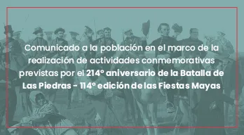 Imagen Comunicado sobre las actividades conmemorativas previstas por el 214° aniversario de la Batalla de Las Piedras 