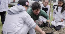 Niños plantando